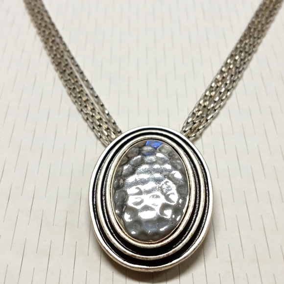 Premier Designs Jewelry - Silver Hammered Pendant Necklace with Four Strand Chain